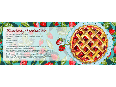 Strawberry Rhubarb Pie botanical art editorial art editorial illustration food food and drink food illustration illustration recipes watercolor watercolor illustration