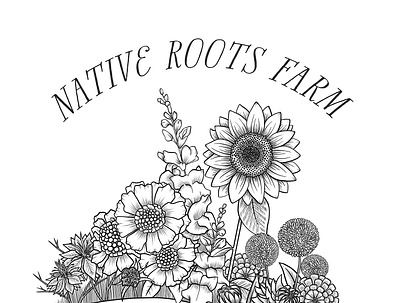 Native Roots Farm Flowers advertising black and white botanical art branding branding illustration floral flowers flowers illustration illustration line art