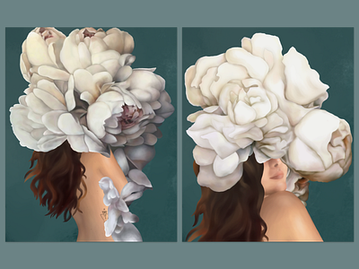 peonies for anastasiia kinichenko beauty bouquet character floral flowers girl girl illustration human natural peonies peony person photoshop picture portrait woman woman illustration woman portrait