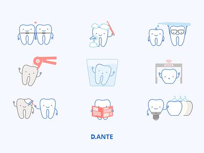 cute teeth for d.ante dental clinic art branding character cute cute illustration dental dental clinic dentist digital figma figmadesign graphic health illustration medical minimal smile teeth tooth