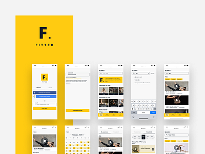 Fitted App UI dark blue excercise exercising fit fitness app iconography information architecture typogaphy ui wireframe yellow