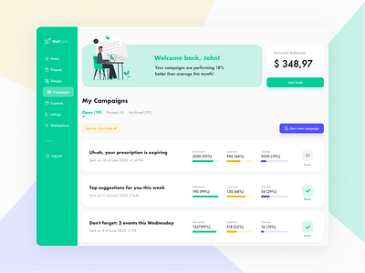 MailForce email marketing web app UX/UI design app ui clean ui email campaign email marketing green light user inteface web app webapp