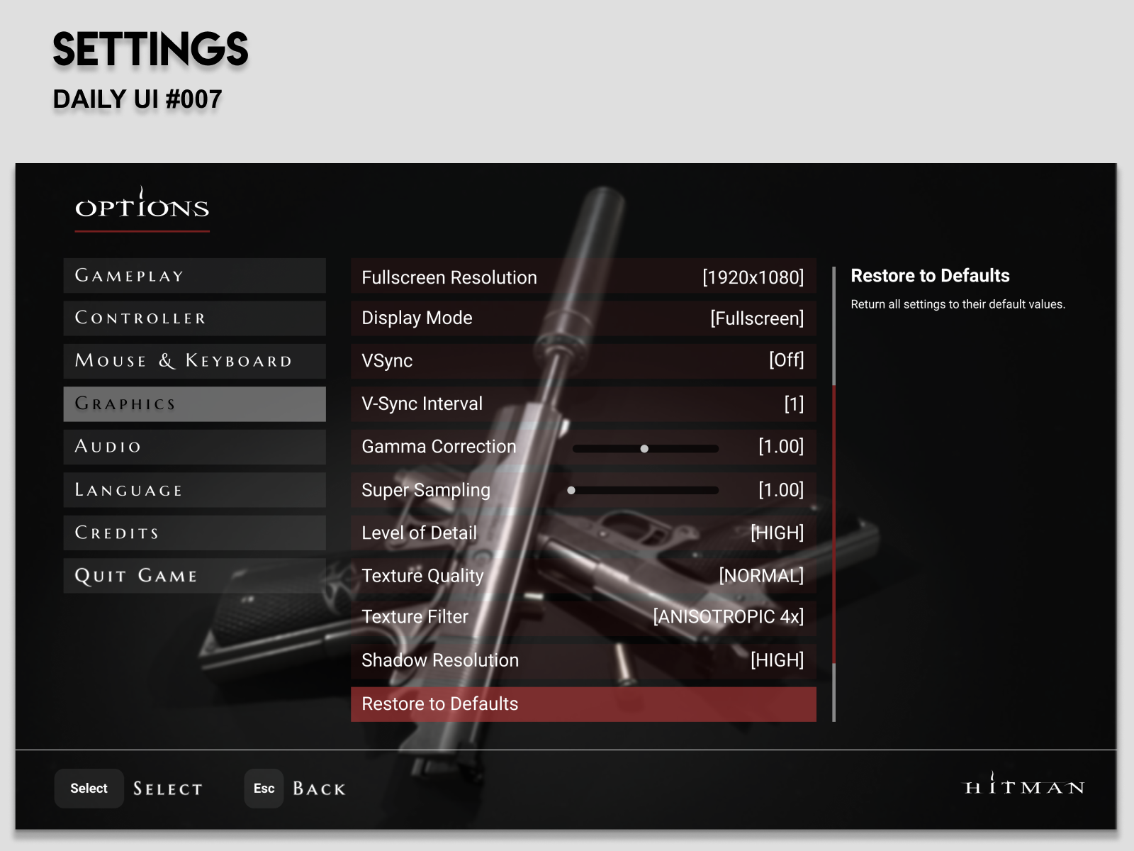 In-game settings menu