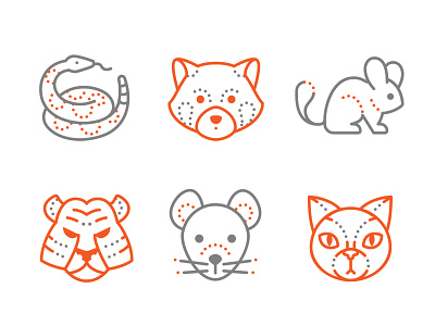Dotted Icons of Animals 2d illustration animals cat chinchilla design icon set icons8 illustration mouse panda tiger vector web