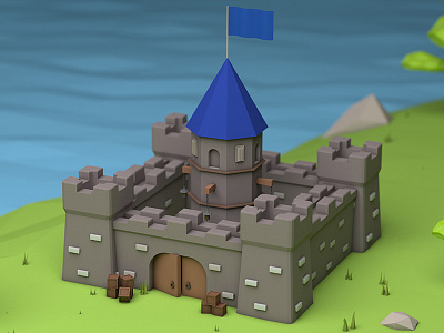 Castle in Low Poly 3d c4d castle cinema 4d low poly tree