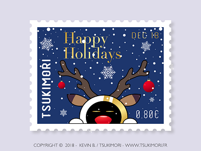 Happy holidays christmas happy holidays illustration joyeux noël mascot mascotte merry christmas noël stamp timbre