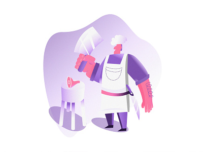 Butcher chef cutting meat illustration for UI