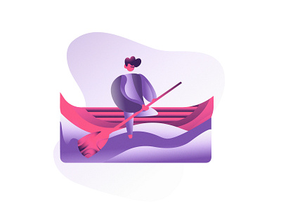 Boy sailing with boat UI modern illustration