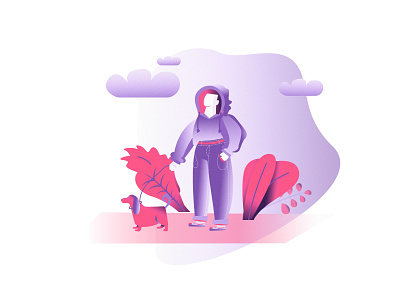 Boy outdoor with his dog walking UI illustration