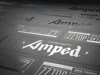 Amped Vip Kit black on black corporate event custom logo foil stamped laminated onesource virtual plike paper rock concert typography vip invite zz top