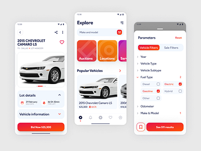 Vehicle auction Mobile app android app app car car app clean concept design filters interface ios app mobile mobile design startup ui ux vehicle