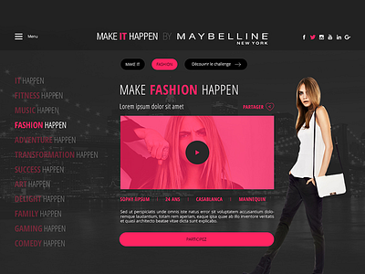 Make It Happen by Maybelline - Website black design interface makeithappen makeup maybelline pink ui ux webserie website white
