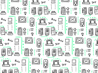 Build Ship Love Pattern build cute drawing green icons illustration love mockup pattern vibrant wireframes