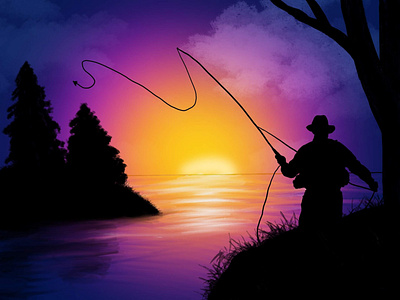 Dusk Fishing design fishing illustration procreate sunset water