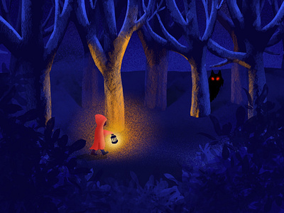 Little Red in the Hood blue forest illustration little red riding hood procreate wolf