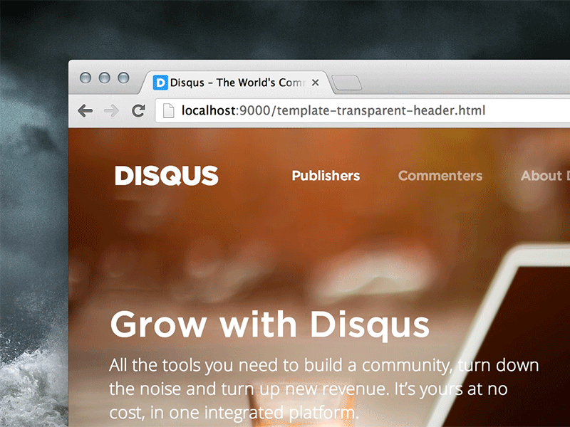 Disqus Microinteractions animation browser disqus header interface marketing nav navigation transparent ui ux web