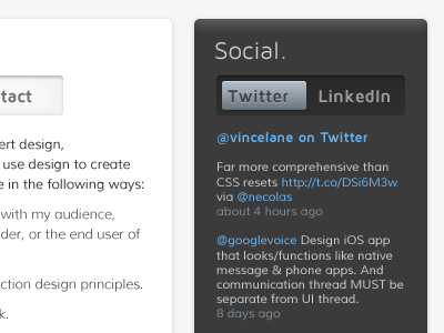 Personal profile II button linkedin slider social media toggle twitter web web design web typography