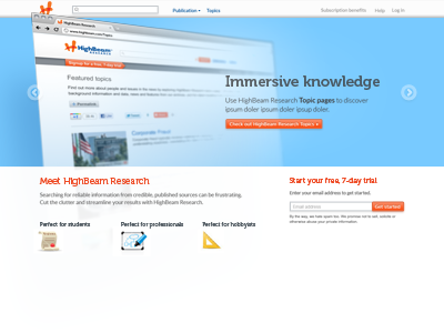 Highbeam Research Homepage button homepage screenshot slider slideshow web
