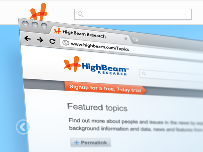 Highbeam Research Homepage, Detail button homepage screenshot slider slideshow web