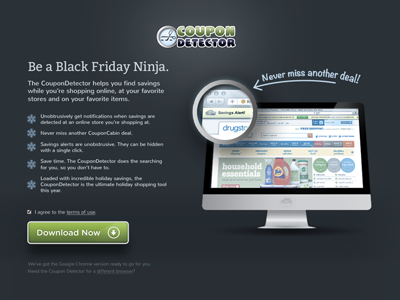CouponDetector Landing button holiday landing page ux web