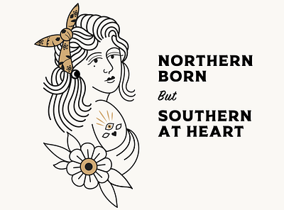 Northern Born Southern Heart bandana born branding design designer eye flat flower heart illustration northern pin up pin up girl portrait sailor jerry southern tattoo vector