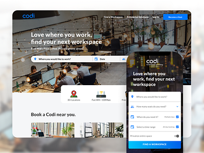 Codi | Airbnb for Coworkings Design Proposal airbnb book booking clean cowork coworkers coworking coworking space listings map onboarding reservation ui ui ux ui design uiux user experience user interface work workspace