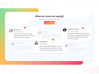 URLbio by Kicksta Landing Page Detail colorful kicksta landing page light marketing orange pengyi labs social testimonials web design web designer