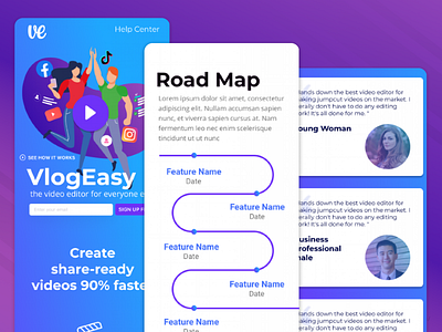 VlogEasy Fast Video Editor with Jump Cut Design adobe after effects editor final cut final cut pro landing page landings mobile pink premiere purple video editor web web design