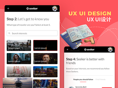 Website Design & Front End for Travel 平台 | Seeker design instagram landing page light nearshore outsourcing red responsive software travel ui ux vuejs web web design website