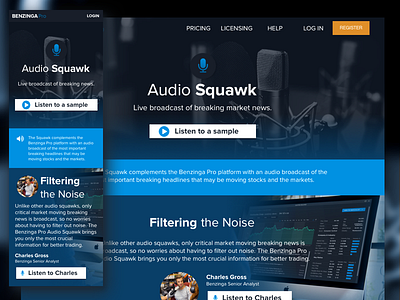 Audio Squawk Landing Page audio crypto cryptocurrency finance fintech invest landing live podcast stocks streaming