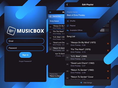 Music Player Design app audio blue elvis iphonex music player playlist record spotify