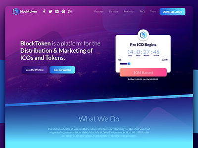 BlockToken ICO Landing Page Design