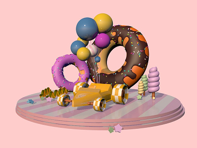 car with donuts c4d car design donut illustration scenery
