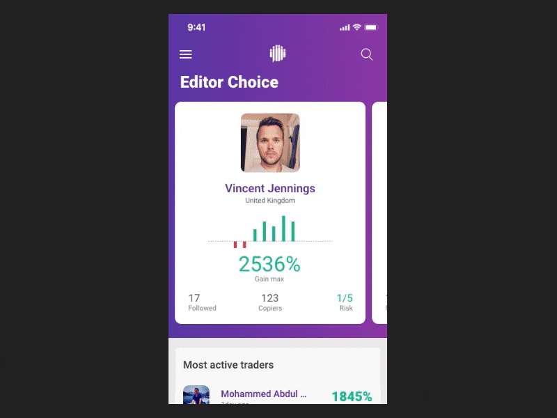 trader list concept aplication app apple copy traders design flinto ios mobile money rapid prototype selections trading trading app ui