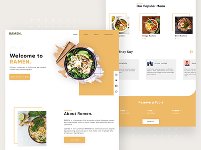 Restaurant Landing Page booking clean dashboad food and beverage food and drink food app japan landing page minimalist modern online booking online food ramen restaurant app simple template design uidesign uiux web design webdesign