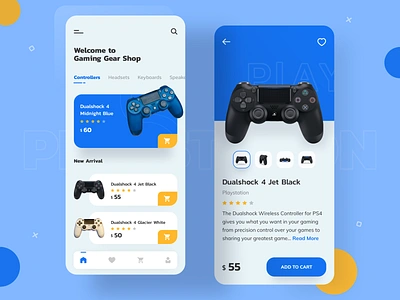 Gaming Gear Shop 🎮 app controller controller app dualshock ecommerce ecommerce app estore game game shop game store gaming app gaming gear headset keyboard mobile app playstation playstation4 ps4 store design uiux