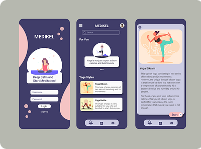 Medikel App app app design design lifestyle meditate meditation meditation app mobile mobile app mobile design mobile ui user interface yoga app