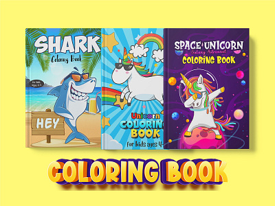 Unicorn Shark Coloring Book Cover Design for Amazon Kindle Kdp