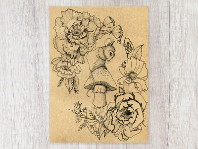 Little Mouse art cape town design details flowers illustration mouse mushroom pen and ink sketch