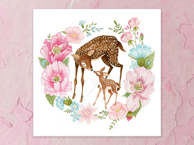 Oh my deer a4 buds capetown deer deer illustration design illustration love nature pastel colors peaceful pink poppies progress work thistle watercolor watercolor illustration watercolor painting wildflowers wildlife