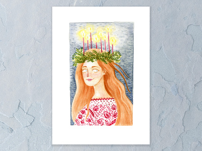 When the birthday cake went missing... a5 art candles capetown flaming red flowers folkart freckles greenery illustration on fire portrait portrait illustration watercolor watercolor painting