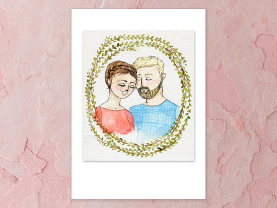 Happy Days a5 anniversary art blonde hair cape town chestnut brown couple design illustration love portrait tenderness together forever watercolor watercolor painting wreath
