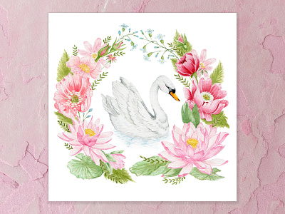 Swan Song art blue cape town design details flowers forest animals illustration lake lilypad lotus flower pink poppies swan swan song water lily watercolor watercolor painting