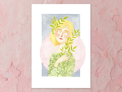 Olive Branch a5 art blonde hair blush cape town design details grey illustration olive branch olive green pink pink moon watercolor watercolor painting