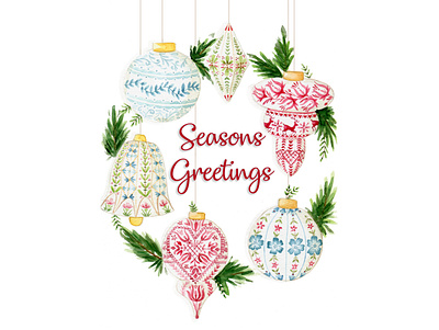 Seasons Greetings a5 art bell cape town christmas card christmas decoration deck the halls design details flowers illustration raindeer scandinavian style watercolor watercolor painting wreath