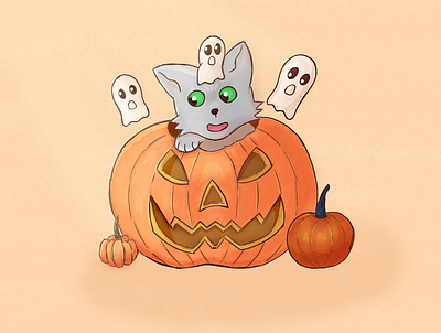100 Days of Sketching cat digital art drawing halloween illustration pumpkin sketching