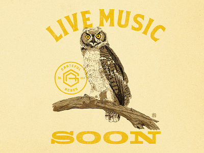 Grateful Acres Owl fox river font illustration live music monogram soon