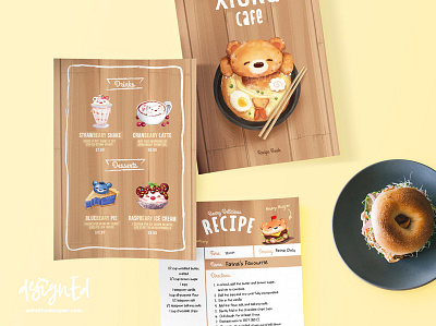 Xiong Cafe Illustration Recipe Book bear bear illustration cafe cafe menu cute desserts digital art digital painting food illustration menu ramen recipe book redesign