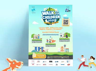 Singapore Children's Society Virtual Walk For Our Children 2020 charity children cute design event illustration kawaii kids kids illustration poster poster design singapore vector virtual virtual event
