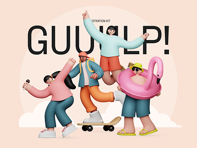 GUUULP! 3D Illustration Kit 3d character design illustration minimal design objects scenes ui web illustrations